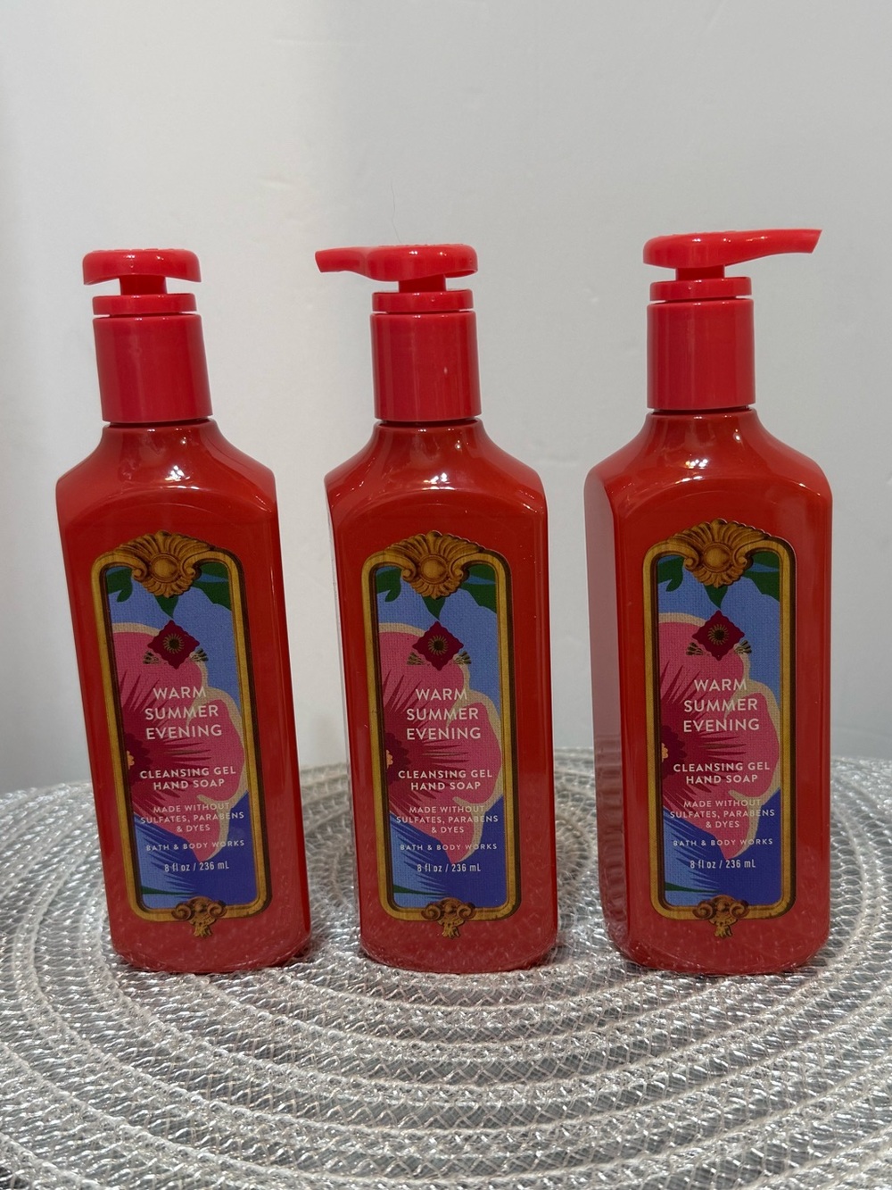 BBW Warm Summer Evening Cleansing Gel Hand Soap Set of 3 NWT